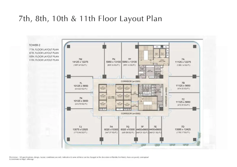 Exotica 132 Tower 2 – 7th, 8th, 10th and 11th floor layout plan