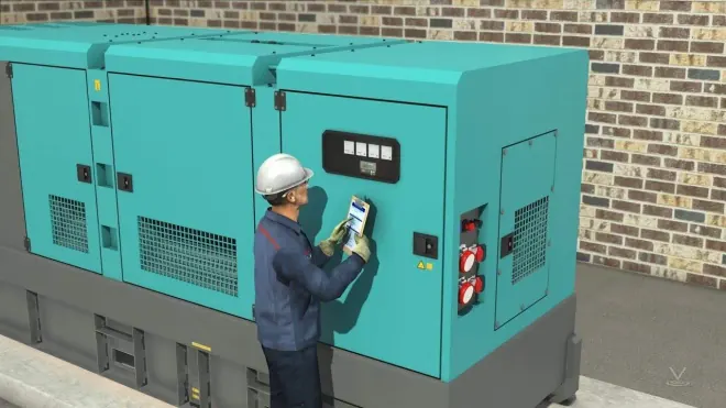 Technician checking a power backup generator